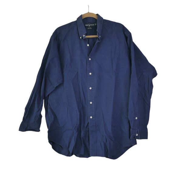 Ralph Lauren Sz L Blue Chambray Button Up Blake Shirt 100% Cotton Blue Pony VGUC - Picture 1 of 4